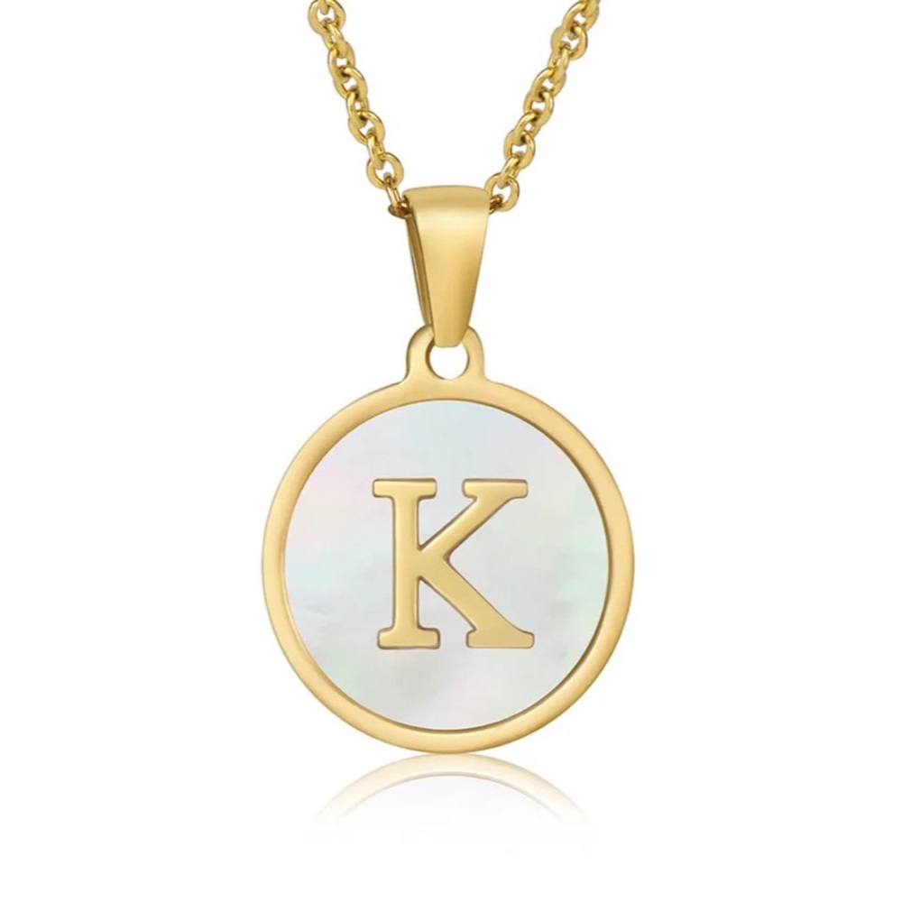 Letter “K” Initial Pendant 18k Gold Plated Real Mother Pearl A, B, C, D,…